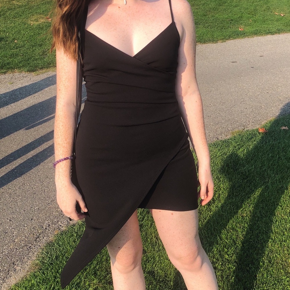 Black wrap like, asymmetrical dress